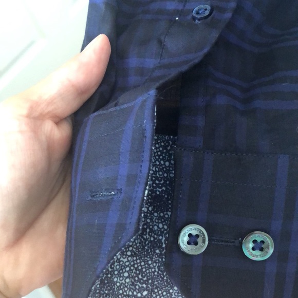 Bugatchi Midnight Blue Checked Long Sleeve Button Up Shirt Sz L - Picture 6 of 11